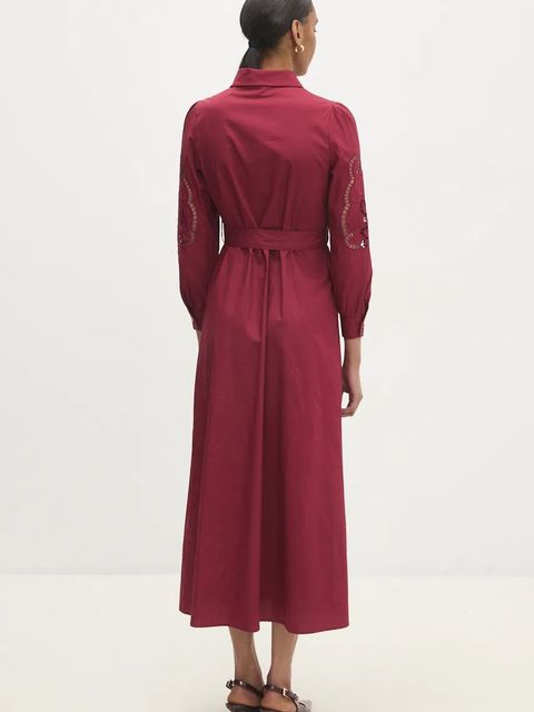 Answear Lab sukienka bawełniana kolor bordowy midi rozkloszowana