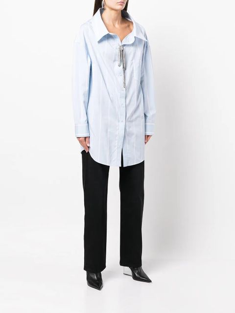 Alexander Wang crystal-embellished striped cotton shirt - Blue