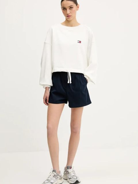 Tommy Jeans szorty damskie kolor granatowy gładkie high waist DW0DW21643