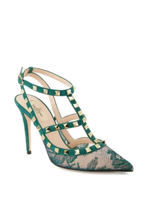 Valentino Garavani 100mm rockstud lace court pumps - Green