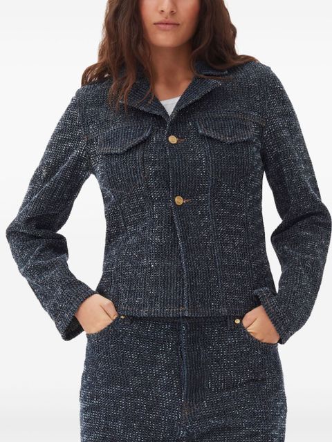 GANNI fluffy denim fitted blazer - Blue