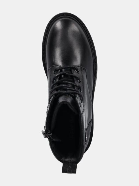 Calvin Klein Jeans workery skórzane COMBAT BOOT MID ZIP LTH IN CALF damskie kolor czarny na płaskim obcasie YW0YW01550