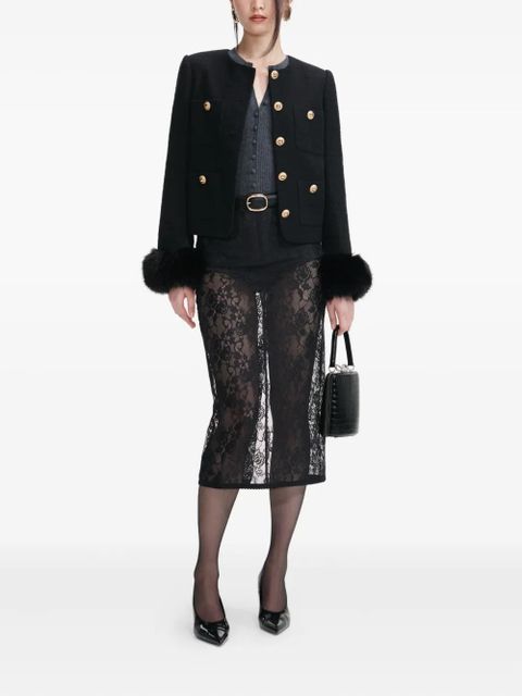 Self-Portrait faux fur-cuff buttoned jacket - Black