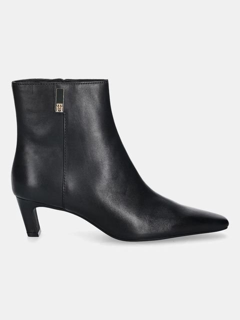 Tommy Hilfiger botki skórzane SQUARE TOE KITTEN BOOTIE damskie kolor czarny na słupku FW0FW08768