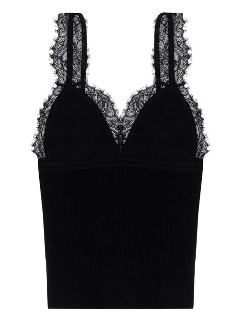 Blumarine lace-trimmed ribbed top - Black - zdjęcie produktu nr 1
