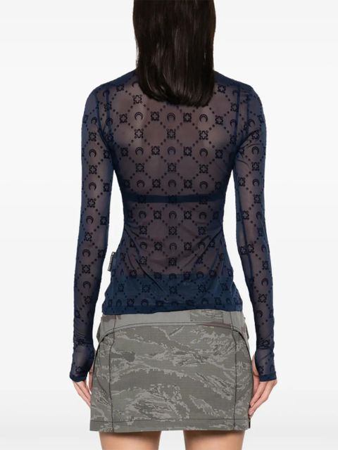 Marine Serre Moonogram mesh longsleeved top - Blue