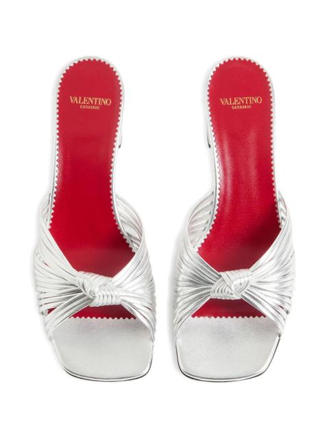 Valentino Garavani Annet slide sandals in laminated nappa 60mm - Silver