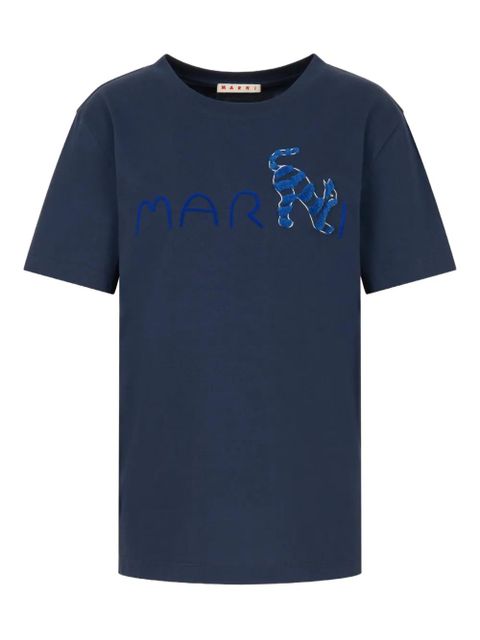 Marni flocked logo animal T-shirt - Blue - zdjęcie produktu nr 1
