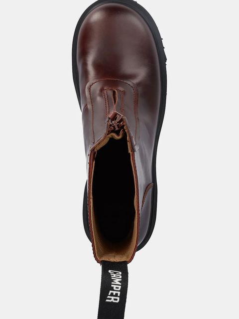 Camper botki skórzane Milah damskie kolor brązowy na płaskim obcasie K400776-007