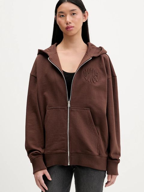 Hugo Blue bluza bawełniana damska kolor brązowy z kapturem z aplikacją 50553980 - zdjęcie produktu nr 1