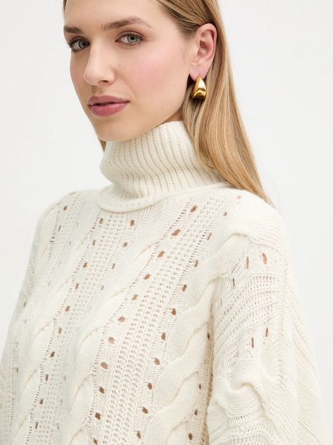 Twinset sweter z wełną damski kolor beżowy ciepły z golfem 252TT3101