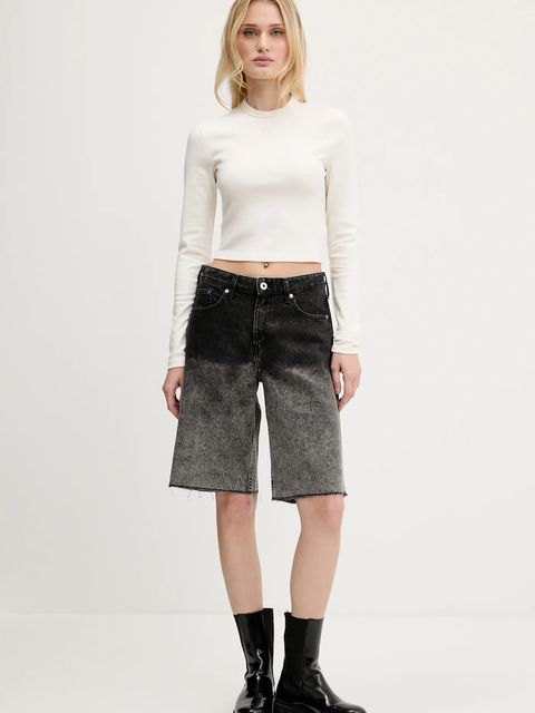 Karl Lagerfeld Jeans szorty jeansowe damskie kolor szary wzorzyste high waist A3W10131