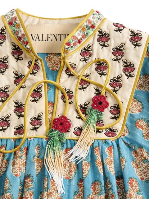 Valentino Garavani cotton and lurex top with embroidered Petales D'amour print - Blue