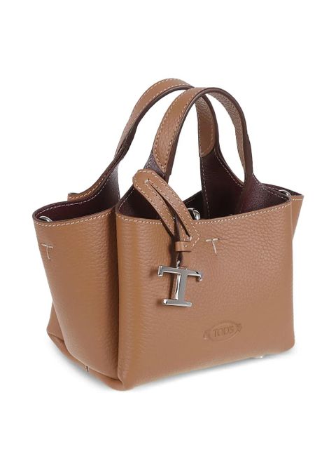 Tod's embossed-logo leather tote bag - Neutrals