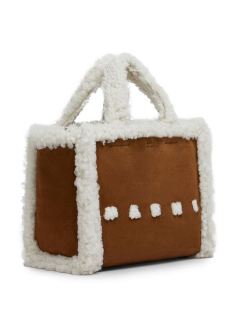 Marni shearling-trim tote bag - Brown