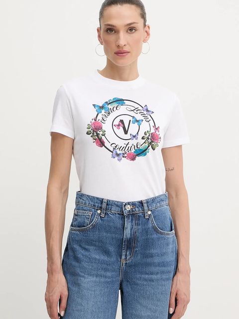 Versace Jeans Couture t-shirt bawełniany damski kolor biały 79HAHP01 CJ01P - zdjęcie produktu nr 1