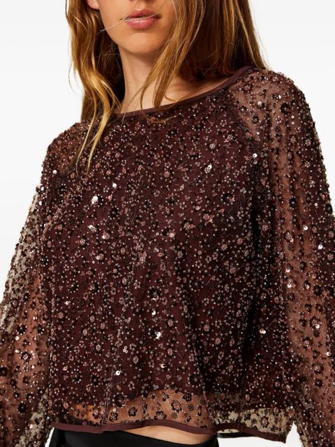 TWINSET sequin-embellished tulle blouse - Brown