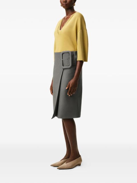 AMI Paris oversized-buckle midi skirt - Grey