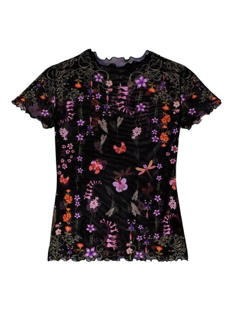 Agua By Agua Bendita floral-print mesh t-shirt - Black