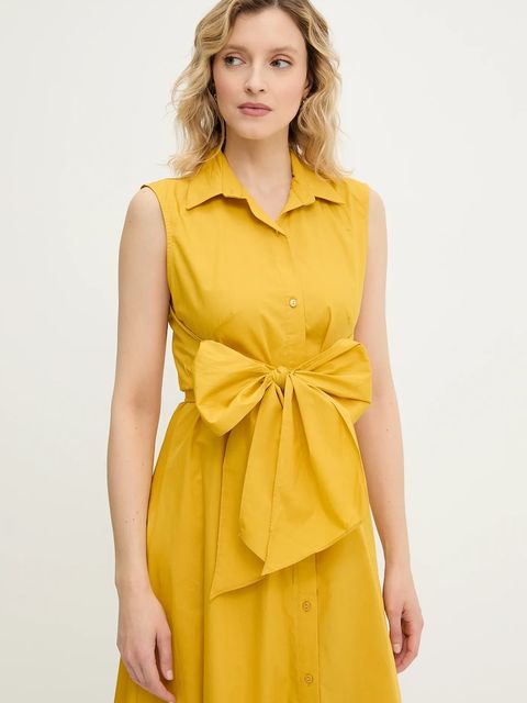 Answear.LAB sukienka bawełniana kolor żółty midi rozkloszowana