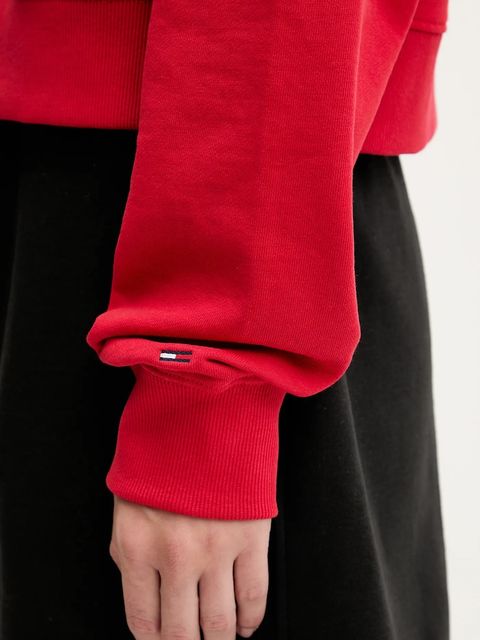Tommy Jeans bluza bawełniana damska kolor czerwony z kapturem z nadrukiem DW0DW21408