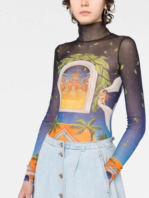 Casablanca Avenida sheer long-sleeve T-shirt - Yellow