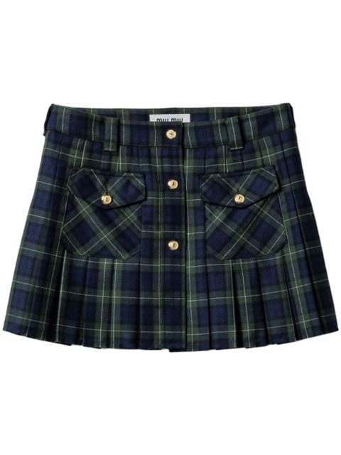 Miu Miu pleated tartan miniskirt - Green - zdjęcie produktu nr 1