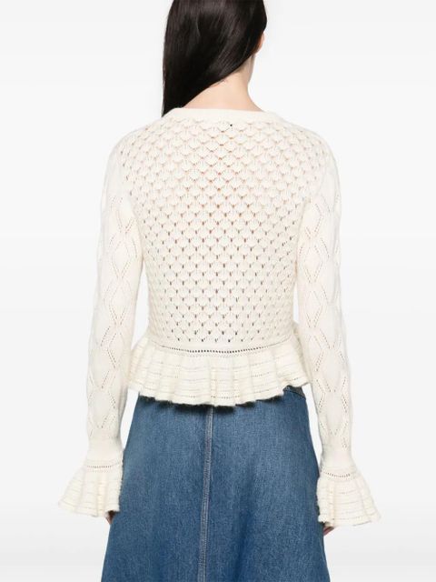 Chloé open-knit ruffled cardigan - Neutrals