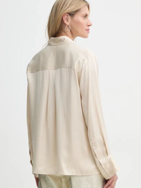 Gestuz koszula jedwabna kolor beżowy regular z kołnierzykiem klasycznym 10909853