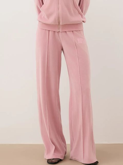 Bizuu spodnie dresowe welurowe VELORINA damskie kolor różowy z aplikacją VELORINA RÓŻOWY - zdjęcie produktu nr 2