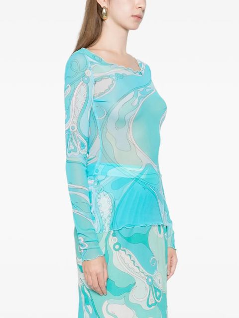 PUCCI Orchidee-print boat-neck long-sleeve top - Blue