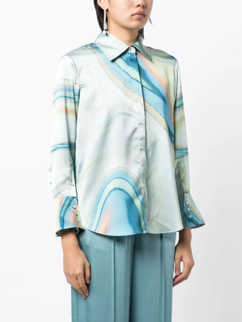 Simkhai Elika marble-print shirt - Green