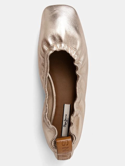 Pepe Jeans baleriny skórzane POPPY LOGO kolor złoty PLS10429