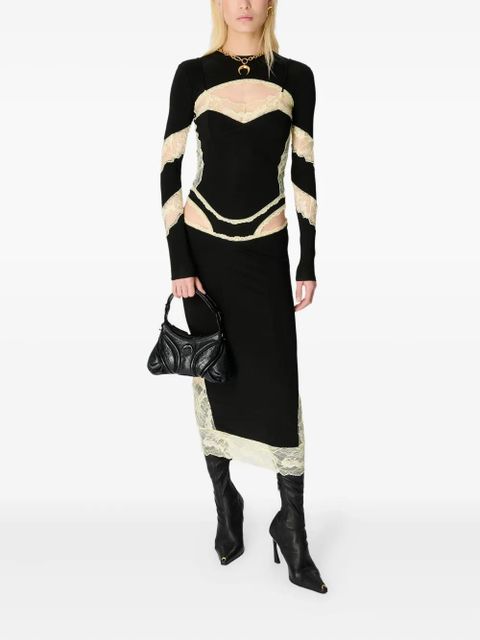 Marine Serre lace-insert cut-out midi dress - Black