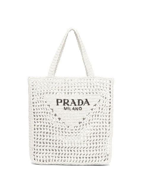 Prada logo-print raffia tote bag - White - zdjęcie produktu nr 1
