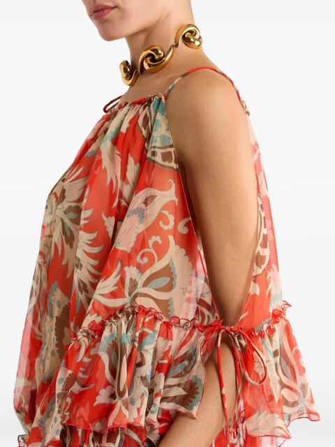 ETRO one-sleeved floral-detail top - Red