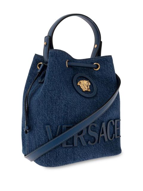 Versace La Medusa denim bucket bag - Blue - zdjęcie produktu nr 2