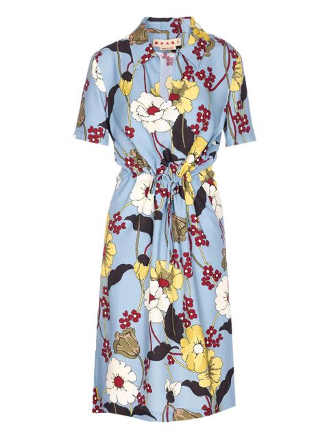 Marni floral-print V-neck dress - Blue - zdjęcie produktu nr 1