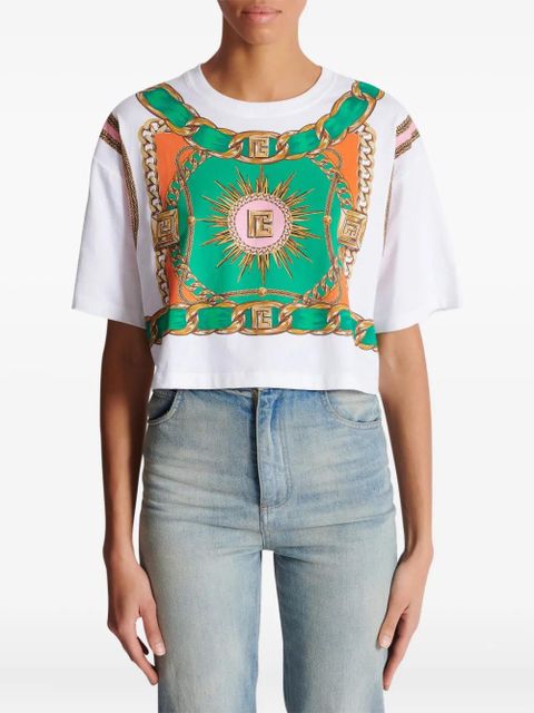 Balmain Foulard-print cropped T-shirt - White