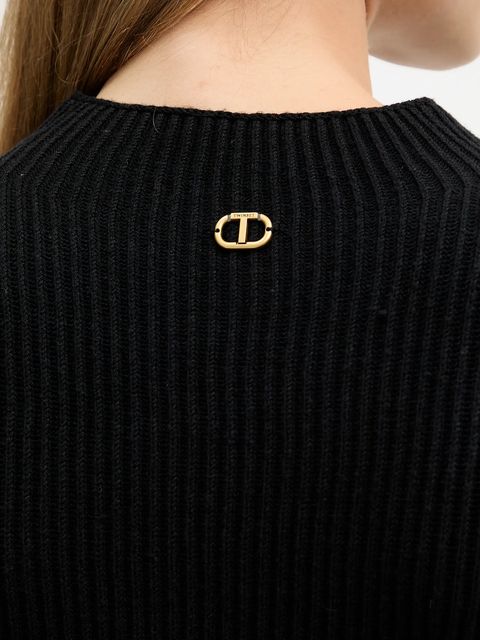 Twinset sukienka z dodatkiem wełny kolor czarny mini rozkloszowana 252TT3140 - zdjęcie produktu nr 2