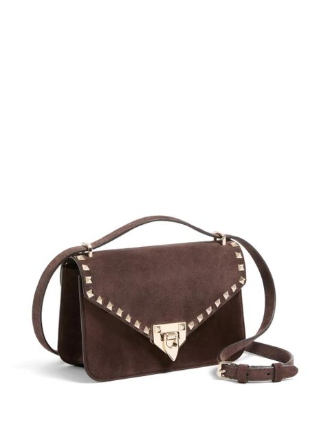 Valentino Garavani Rockstud small shoulder bag in suede - Brown