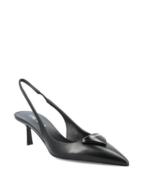 Prada 55mm triangle-logo slingback leather pumps - Black - zdjęcie produktu nr 2
