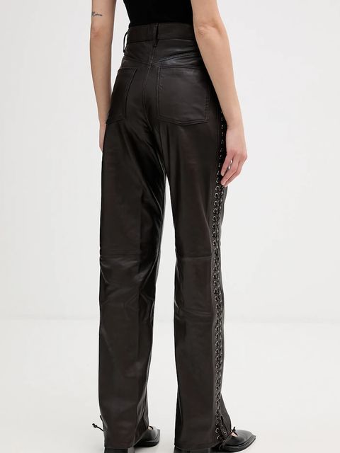 Rotate spodnie skórzane damskie kolor brązowy szerokie high waist 1158191667