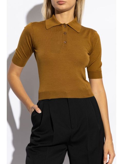 Saint Laurent Cassandre-embroidery polo top - Brown - zdjęcie produktu nr 2