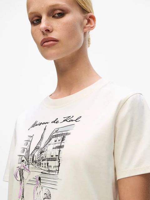 Karl Lagerfeld t-shirt bawełniany damski kolor beżowy A4W17087