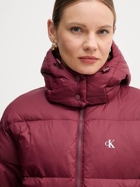 Calvin Klein Jeans kurtka puchowa kolor bordowy zimowa oversize LV047D501G