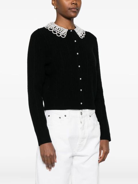 Maje faux-pearl-embellished cable-knit cardigan - Black