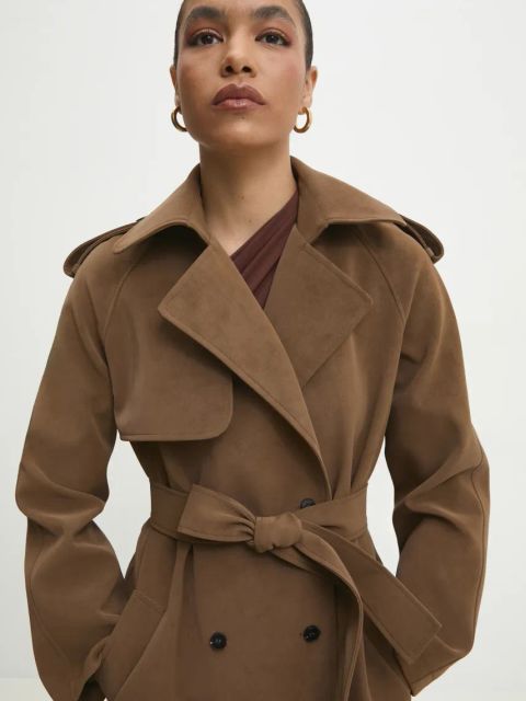 Answear.LAB płaszcz damski kolor brązowy przejściowy dwurzędowy