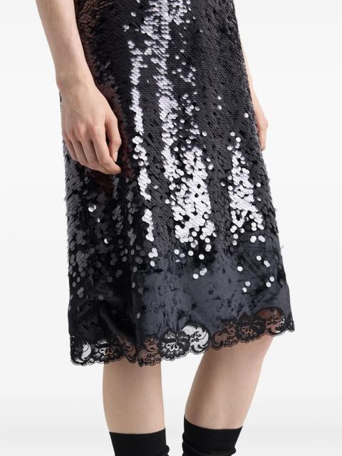 Prada sequinned lace-trim velvet midi dress - Black
