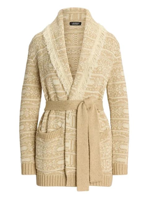 Lauren Ralph Lauren fringed-detail geometric-motif cardigan - Neutrals - zdjęcie produktu nr 1